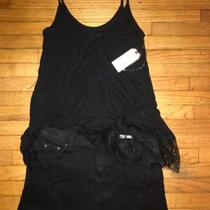 2Piece LaceTrim CamiTop & Black DenimRipped shorts